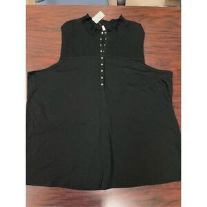 NWT Maurices Mock Neck Smock Henley Black Button Snap Tank Top Size 3X